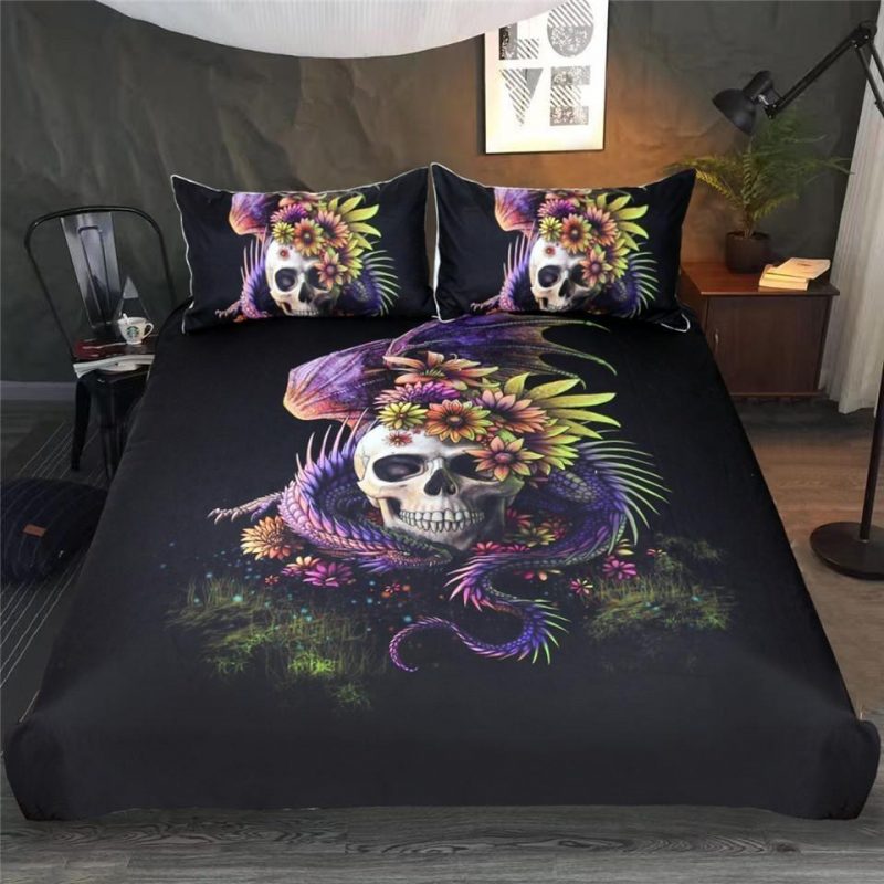 Dangerous Monster Purple Floral Skull Duvet Cover and Pillowcase Set Bedding Set 394 Dangerous Monster Purple Floral Skull Duvet Cover and Pillowcase Set Bedding Set 394