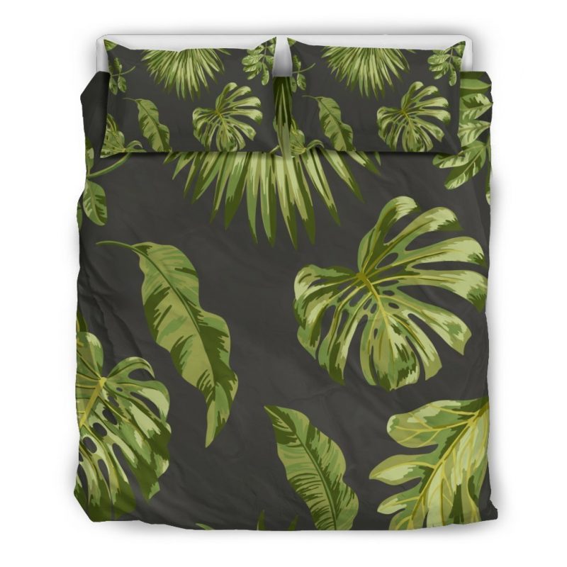 Dark Tropical Leaf Pattern Print Duvet Cover and Pillowcase Set Bedding Set Dark Tropical Leaf Pattern Print Duvet Cover and Pillowcase Set Bedding Set