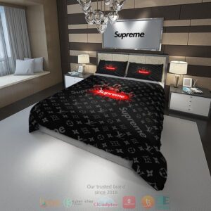 Deadpool Supreme Louis Vuitton Black Pattern Quilt Bedding Set