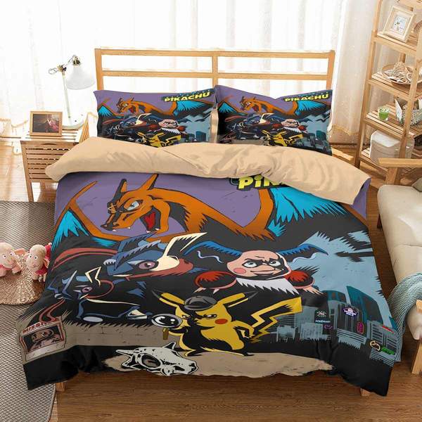 Detective Pikachu Duvet Cover and Pillowcase Set Bedding Set 774 Detective Pikachu Duvet Cover and Pillowcase Set Bedding Set 774