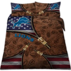 Detroit Lions Nfl American Flag Leather Pattern Bedding Set