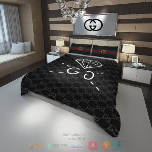 Diamond Louis Vuitton Paris Luxury Brand Black Pattern Quilt Bedding Set