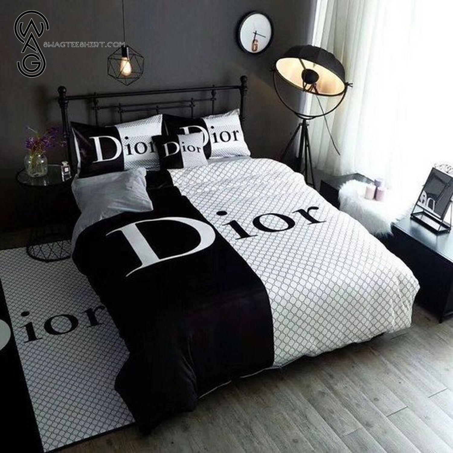 Dior Black And White Monogram Classic All Over Print Bedding Set Dior Black And White Monogram Classic All Over Print Bedding Set