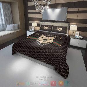 Dog Gucci Brand Brown Pattern Quilt Bedding Set