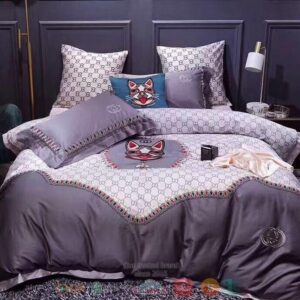 Dog Gucci Purple White Pattern Quilt Bedding Set