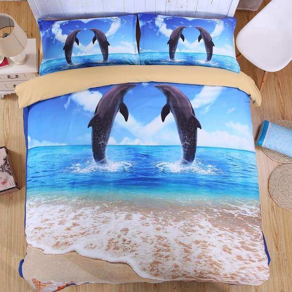 Dolphin 4Pcs Duvet Cover and Pillowcase Set Bedding Set Dolphin 4Pcs Duvet Cover and Pillowcase Set Bedding Set