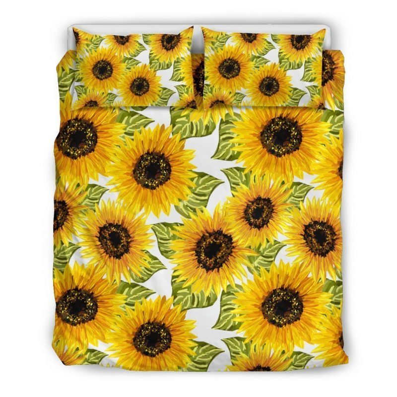 Doodle Sunflower Pattern Print Duvet Cover and Pillowcase Set Bedding Set Doodle Sunflower Pattern Print Duvet Cover and Pillowcase Set Bedding Set