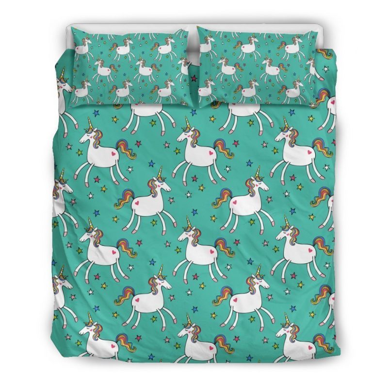 Doodle Unicorn Pattern Print Duvet Cover and Pillowcase Set Bedding Set Doodle Unicorn Pattern Print Duvet Cover and Pillowcase Set Bedding Set