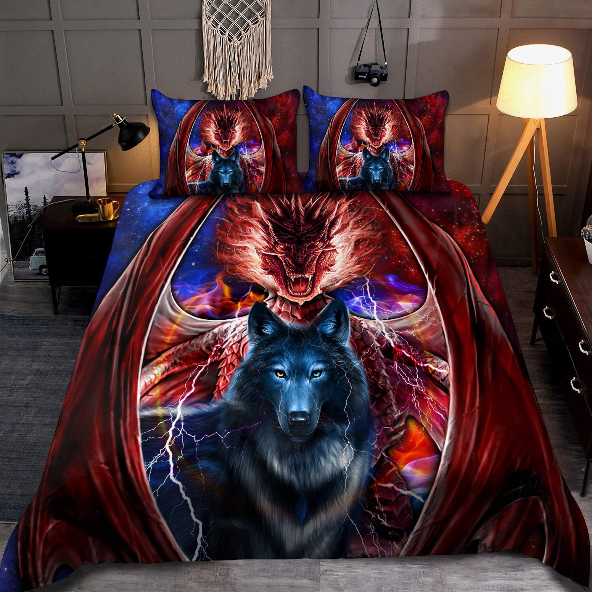 Dragon And Wolf All Over Print Bedding Set Dragon And Wolf All Over Print Bedding Set