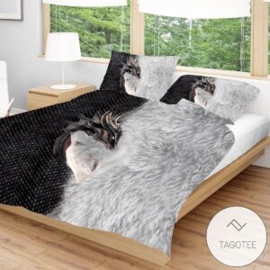 Dragon And Wolf Black And White Bedding Set
