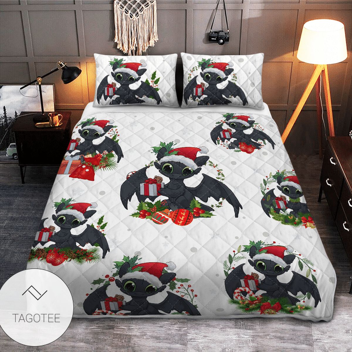 Dragon Christmas Quilt Bedding Set Dragon Christmas Quilt Bedding Set