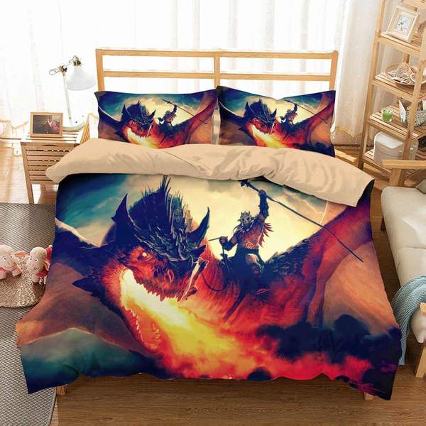Dragon Fire Breath Fantasy Warrior Duvet Cover and Pillowcase Set Bedding Set Dragon Fire Breath Fantasy Warrior Duvet Cover and Pillowcase Set Bedding Set