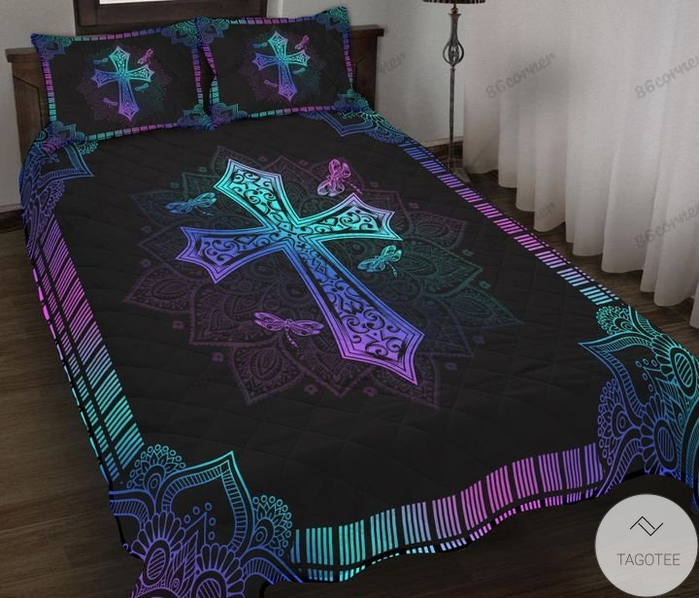 Dragonfly Cross Mandala Quilt Bedding Set Dragonfly Cross Mandala Quilt Bedding Set
