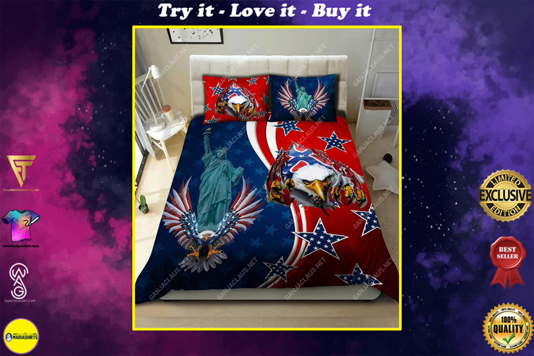Eagles Patriotism And American Flag Full Printing Bedding Set Eagles Patriotism And American Flag Full Printing Bedding Set