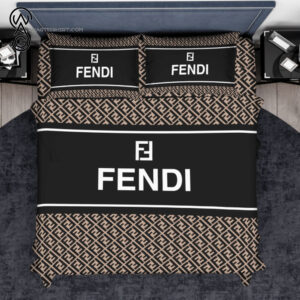 Fendi Black Classic Logo All Over Print Bedding Set