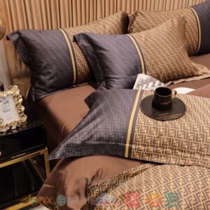 Fendi Brand Blue Khaki Pattern Quilt Bedding Set