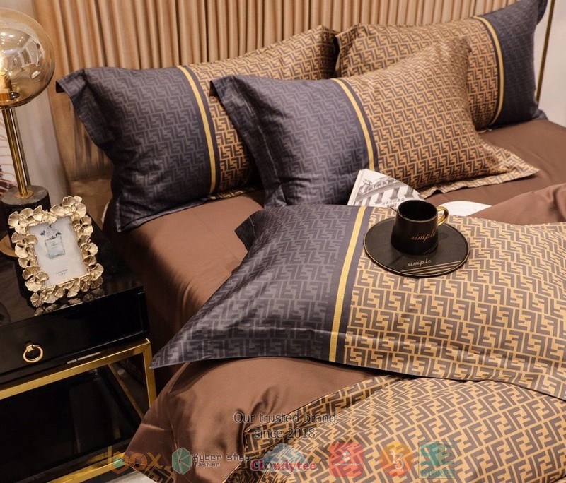 Fendi Brand Blue Khaki Pattern Quilt Bedding Set Fendi Brand Blue Khaki Pattern Quilt Bedding Set