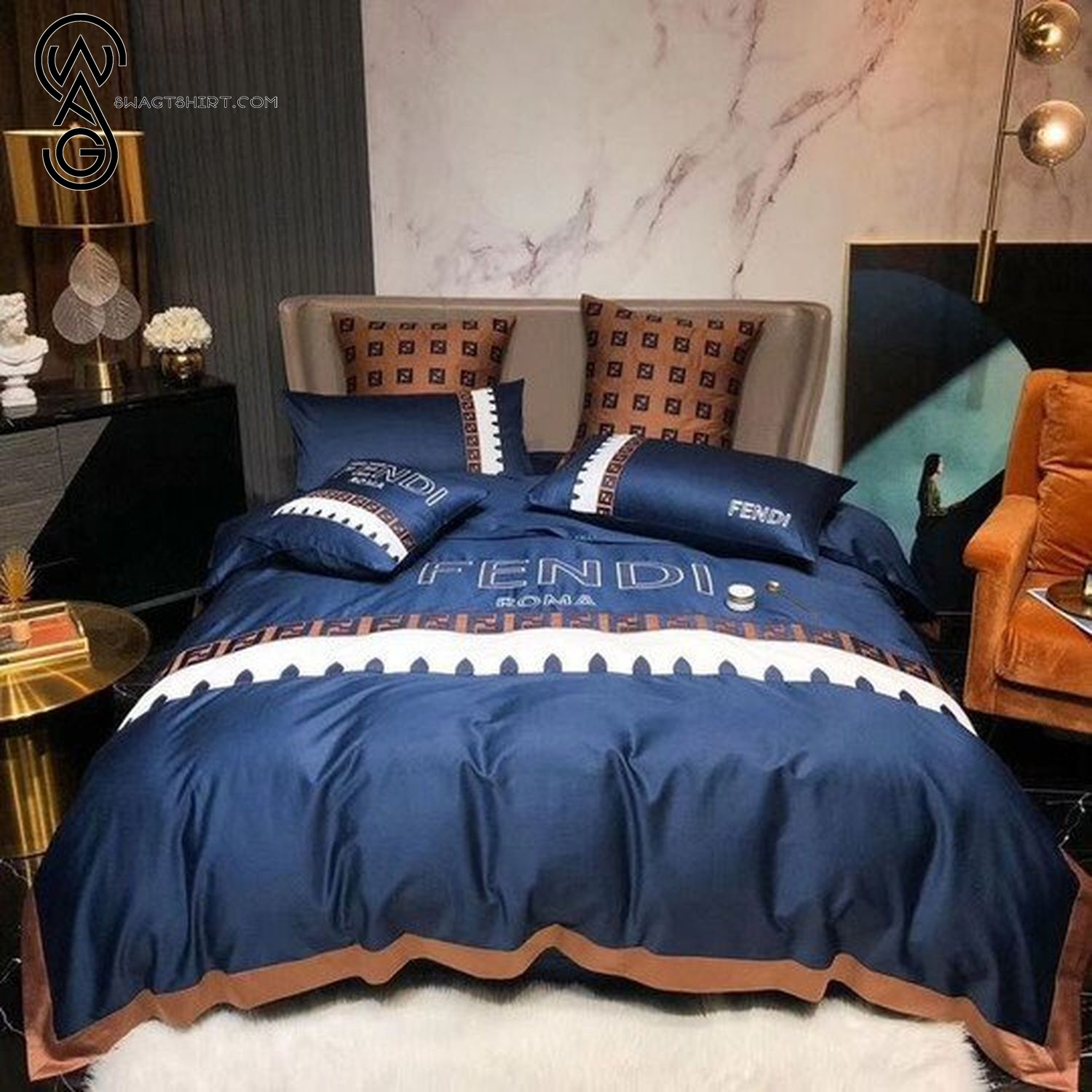 Fendi Roma Blue Symbol Full Print Bedding Set Fendi Roma Blue Symbol Full Print Bedding Set