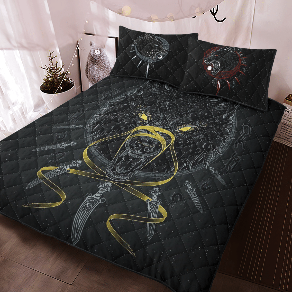 Fenrir Viking Sword Black Quilt Bedding Set Fenrir Viking Sword Black Quilt Bedding Set