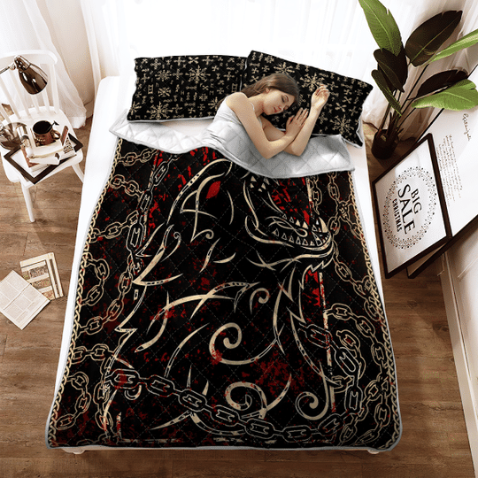 Fenrir With Chainz Viking Quilt Bedding Set Fenrir With Chainz Viking Quilt Bedding Set