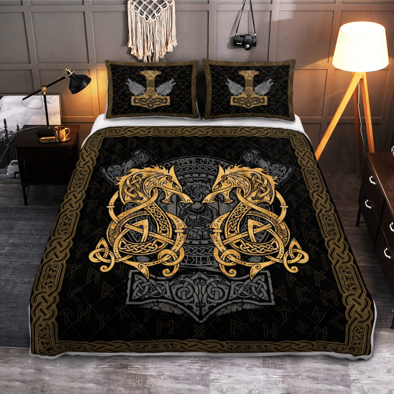 Fenrir-Wolf-And-Hammer-Quilt-Bedding-Set-1