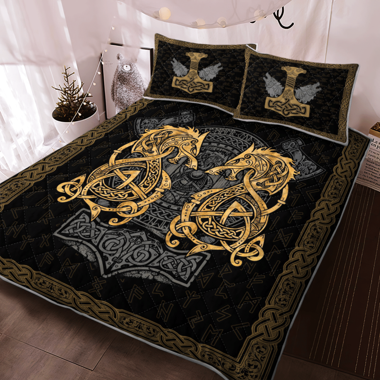 Fenrir-Wolf-And-Hammer-Quilt-Bedding-Set-2