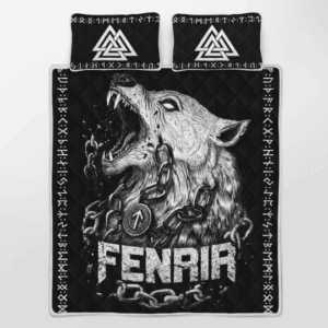 Fenrir Wolf And Valknut Viking Quilt Bedding Set