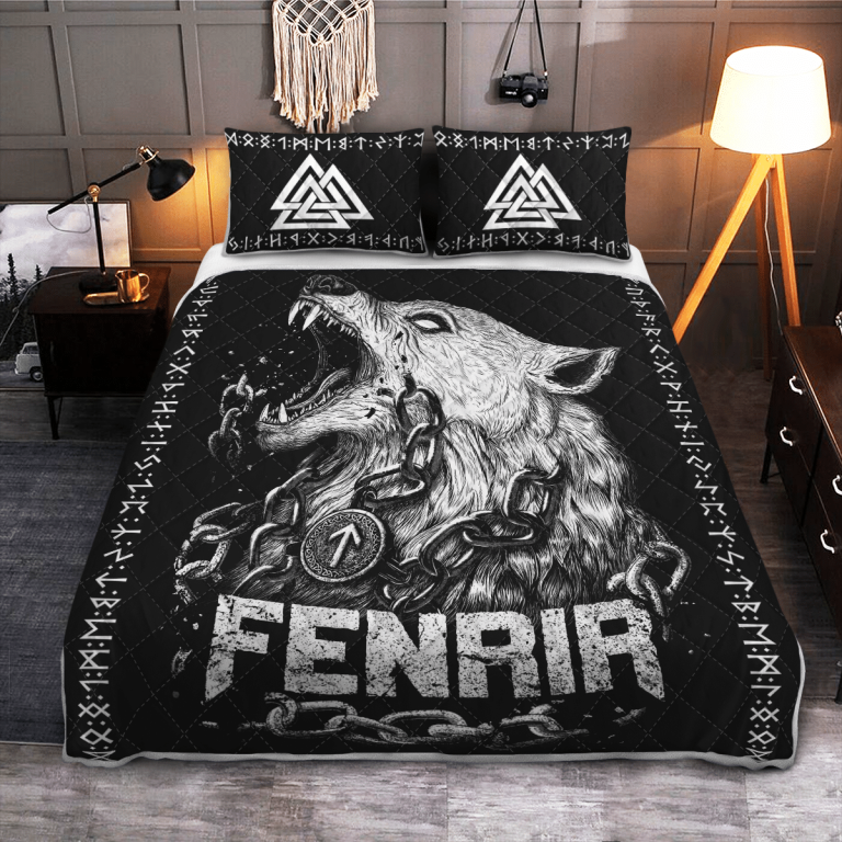 Fenrir-Wolf-Chain-And-Valknut-Quilt-Bedding-Set-1