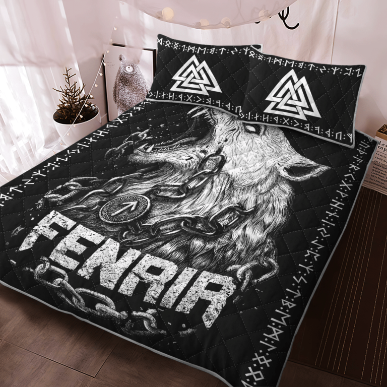 Fenrir-Wolf-Chain-And-Valknut-Quilt-Bedding-Set-2