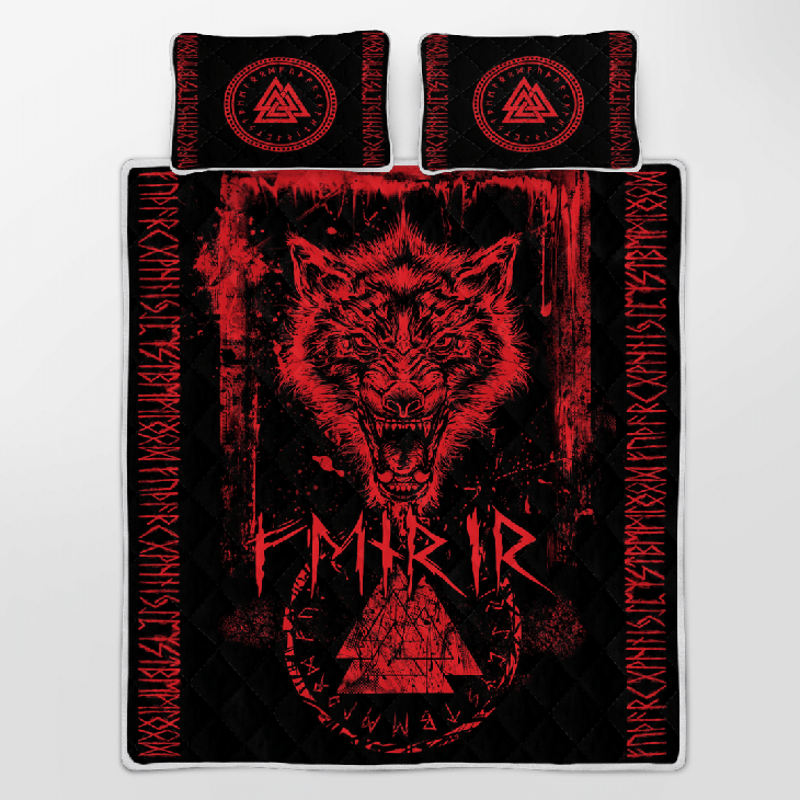 Fenrir-Wolf-Valknut-And-Rune-Viking-Quilt-Bedding-Set-1