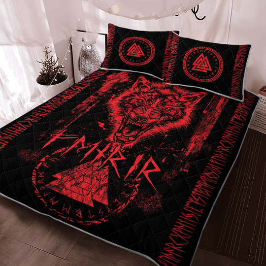 Fenrir-Wolf-Valknut-And-Rune-Viking-Quilt-Bedding-Set-2-1