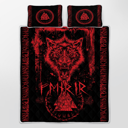 Fenrir Wolf Valknut And Rune Viking Quilt Bedding Set Fenrir Wolf Valknut And Rune Viking Quilt Bedding Set
