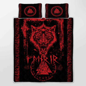 Fenrir Wolf Valknut And Rune Viking Quilt Bedding Set