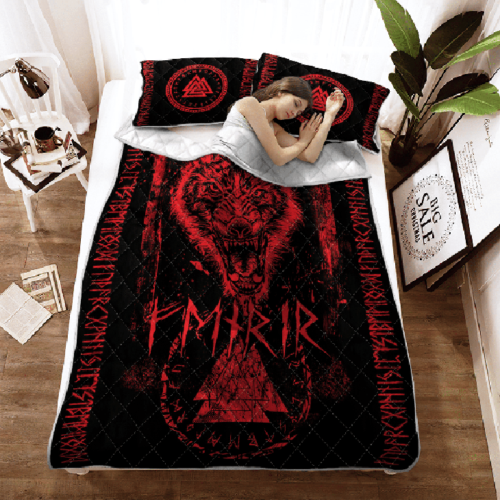 Fenrir Wolf Valknut And Rune Viking Quilt Bedding Set Fenrir Wolf Valknut And Rune Viking Quilt Bedding Set