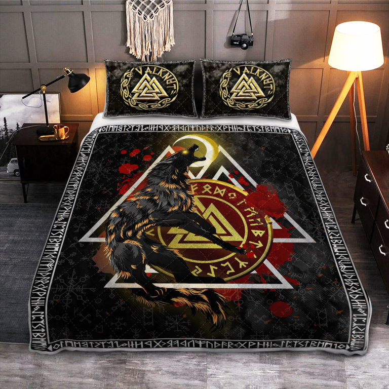 Fenrir-Wolf-Valknut-Quilt-Bedding-Set-1