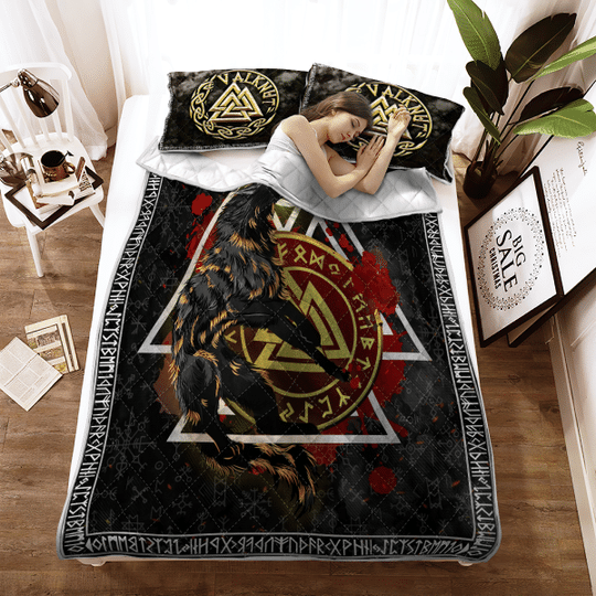 Fenrir Wolf Valknut Viking Quilt Bedding Set Fenrir Wolf Valknut Viking Quilt Bedding Set