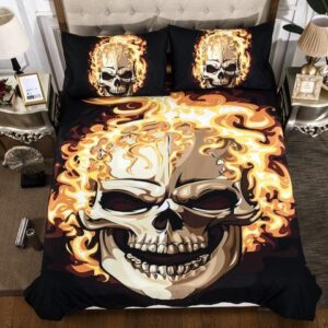 Flame Skull Orange Fire Duvet Cover and Pillowcase Set Bedding Set