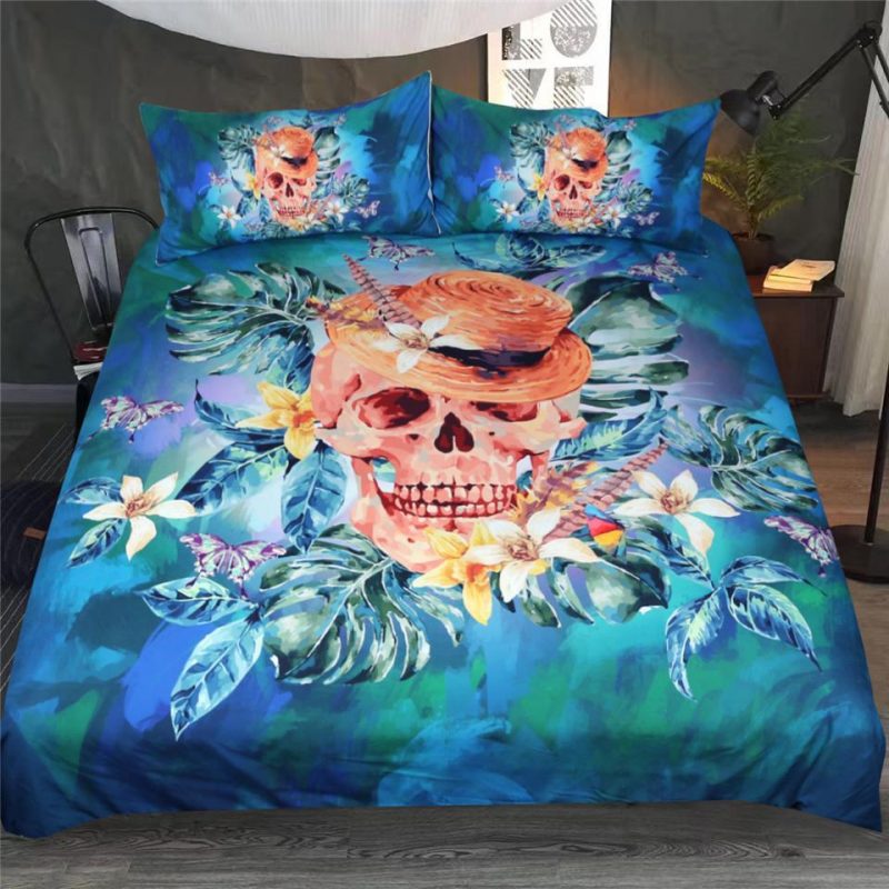 Floral Cool Skull With Hat Duvet Cover and Pillowcase Set Bedding Set Floral Cool Skull With Hat Duvet Cover and Pillowcase Set Bedding Set