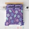 Floral Purple Spring Leaves 3D Printed Bedding Set