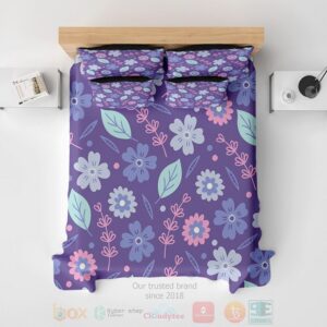 Floral Purple Spring Leaves 3D Printed Bedding Set