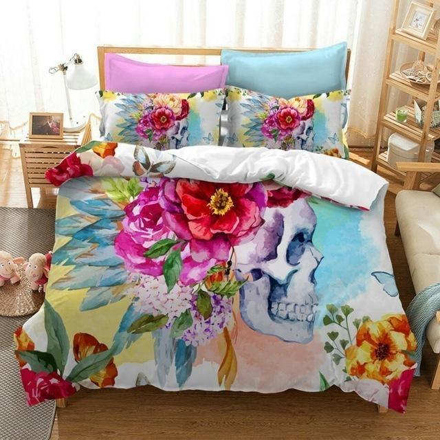 Flower Skull Duvet Cover and Pillowcase Set Bedding Set 431 Flower Skull Duvet Cover and Pillowcase Set Bedding Set 431
