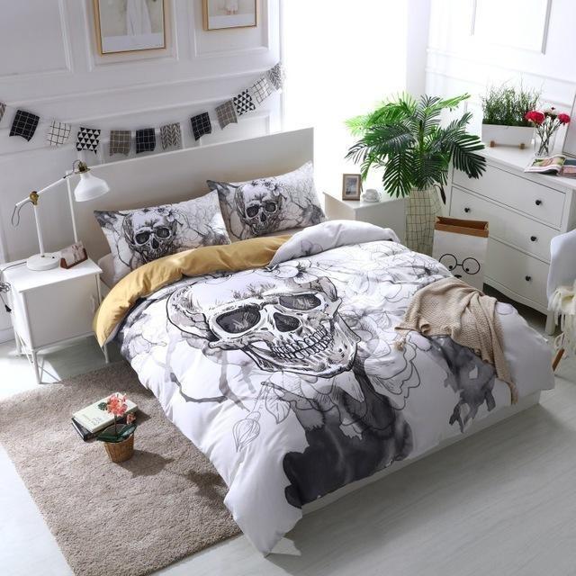 Flower Sugar Skull White Duvet Cover and Pillowcase Set Bedding Set 442 Flower Sugar Skull White Duvet Cover and Pillowcase Set Bedding Set 442