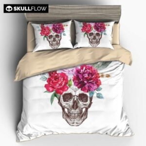 Flowers Skull Duvet Cover and Pillowcase Set Bedding Set