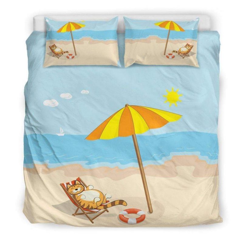 Funny Cat On The Beach Duvet Cover and Pillowcase Set Bedding Set Funny Cat On The Beach Duvet Cover and Pillowcase Set Bedding Set