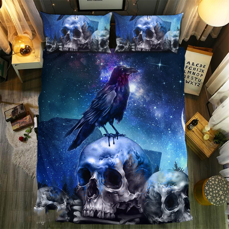 Galaxy Skull Crows 1 Duvet Cover and Pillowcase Set Bedding Set Galaxy Skull Crows 1 Duvet Cover and Pillowcase Set Bedding Set