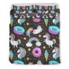 Girly Unicorn Donut Pattern Print Duvet Cover and Pillowcase Set Bedding Set