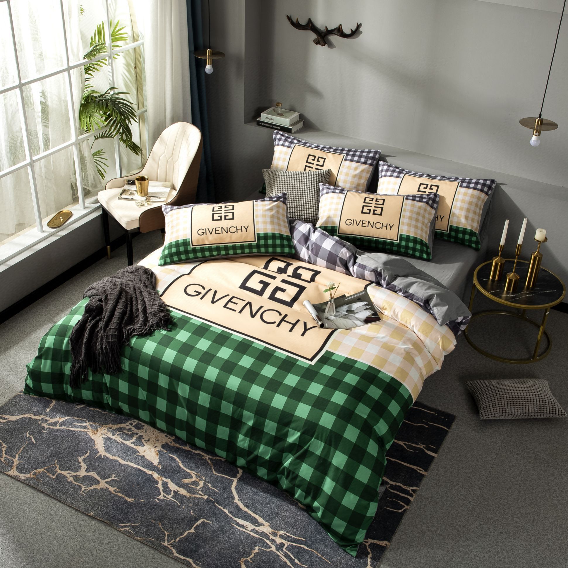 Givenchy Khaki Checked Green Bedding Set Givenchy Khaki Checked Green Bedding Set