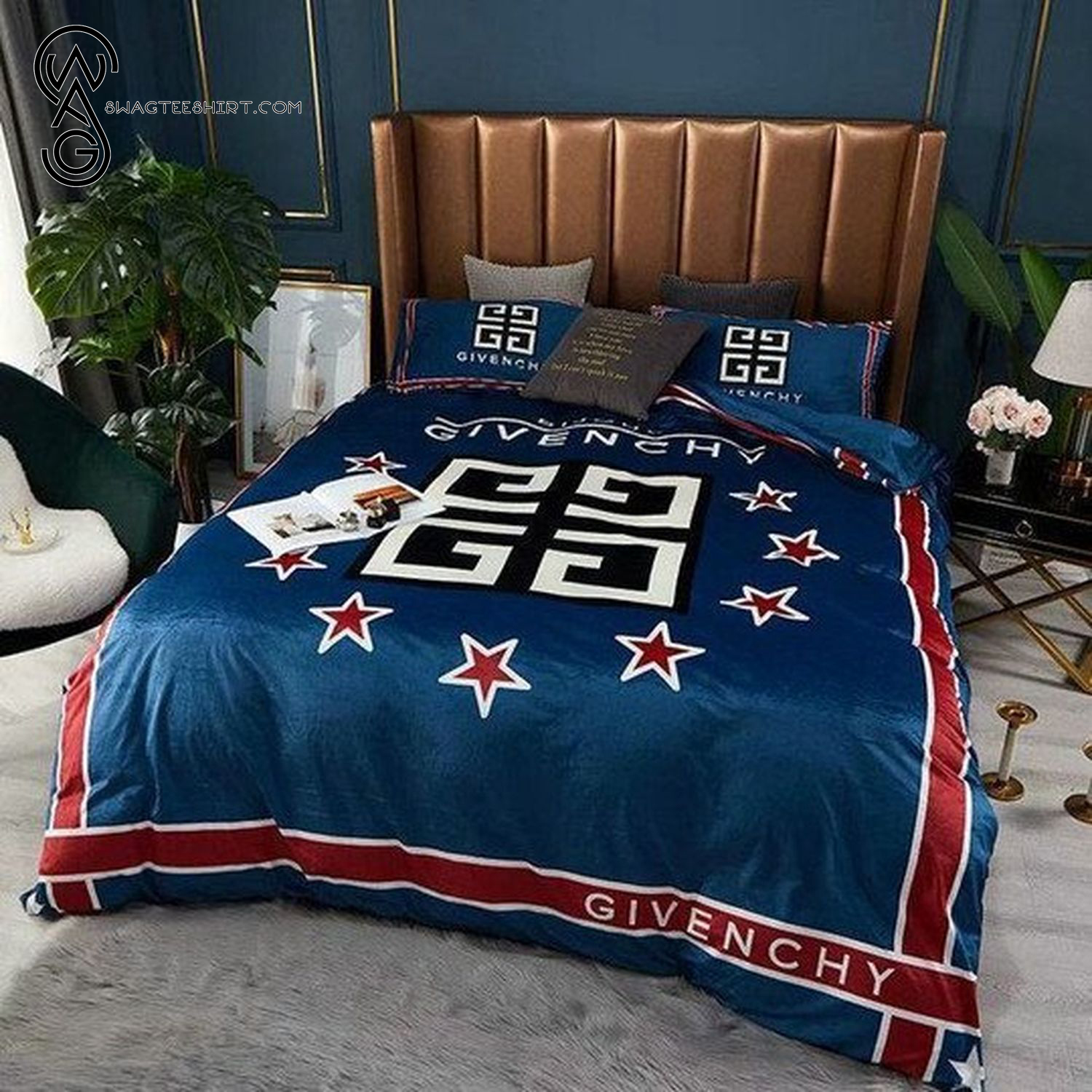 Givenchy Star Blue Monogram All Over Print Bedding Set Givenchy Star Blue Monogram All Over Print Bedding Set