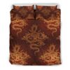 Gold Chinese Dragon Pattern Print Duvet Cover and Pillowcase Set Bedding Set
