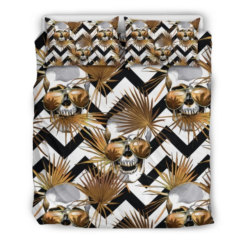 Gold Tropical Skull Pattern Print Duvet Cover and Pillowcase Set Bedding Set Gold Tropical Skull Pattern Print Duvet Cover and Pillowcase Set Bedding Set